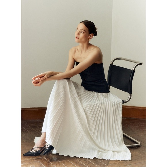 Commense Off Shoulder Pleated Long Dress Strapless Fitted‎ Party Evening - Picture 2 of 6